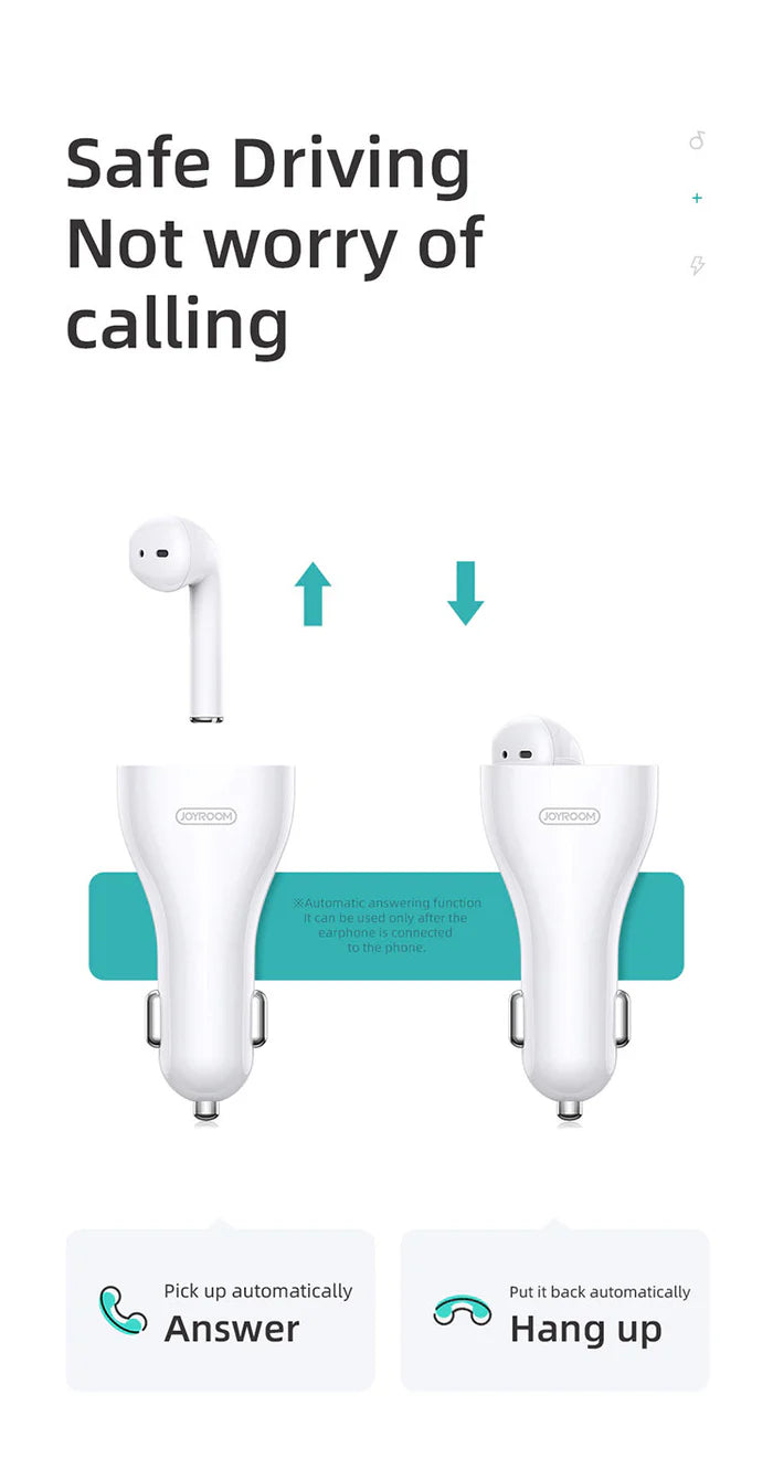 Joyroom JR-CP1 Car Charger with Bluetooth Earphone Touch Sensor On Earbud v5.0