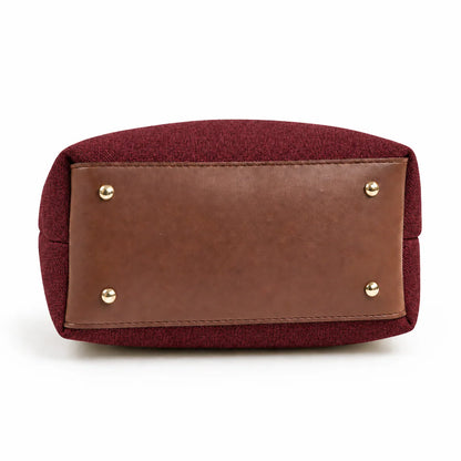 Daily Tote Bag - Premium Woven Fabric Maroon & Brown