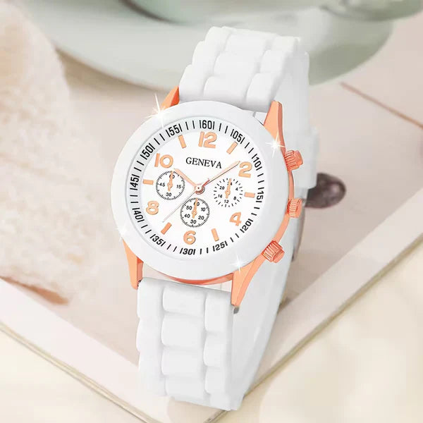 6pcs White Butterfly Women'S Casual Round Dial Watch And Jewelry Set