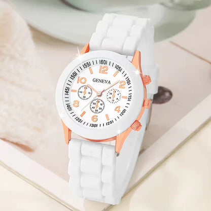 6pcs White Butterfly Women'S Casual Round Dial Watch And Jewelry Set