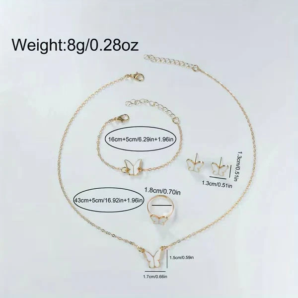 6pcs White Butterfly Women'S Casual Round Dial Watch And Jewelry Set