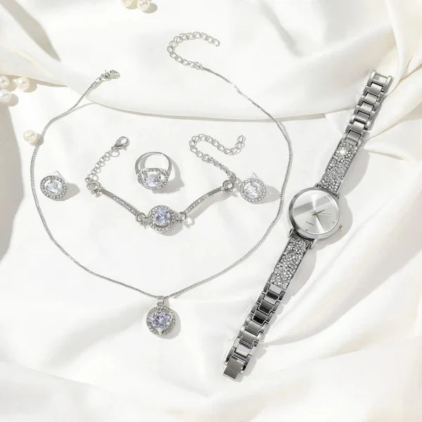 6 Pcs Silver White Women’s Jewellery Set.