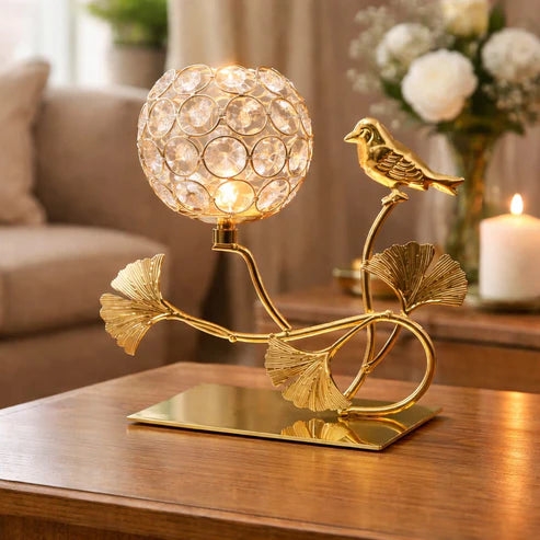 Golden Finch Crystal Candle Holder