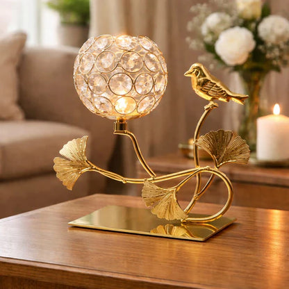 Golden Finch Crystal Candle Holder