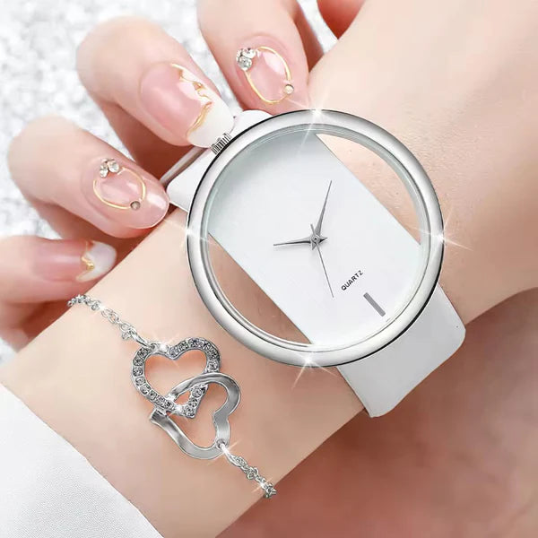 6 Pcs Hollow Dail Women'S Watch Set.